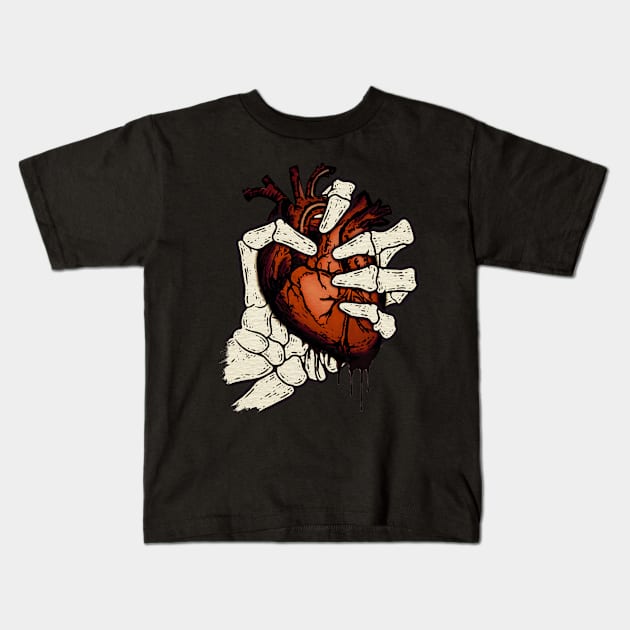 Skeleton Hand Squeezed Heart Kids T-Shirt by SoLunAgua